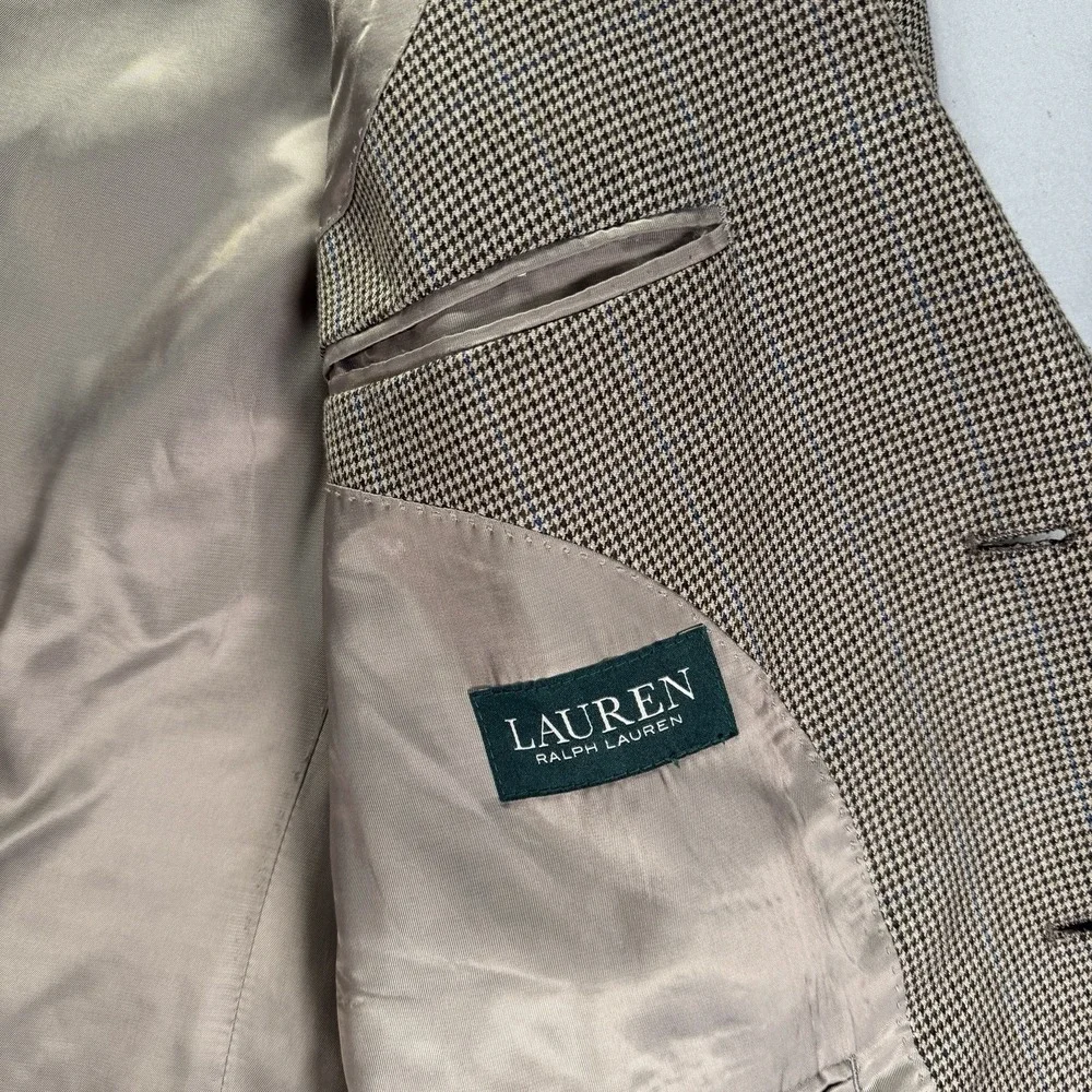 Lauren Ralph Lauren Blazer Mens 42R Two Button Houndstooth Wool Academia Gray
